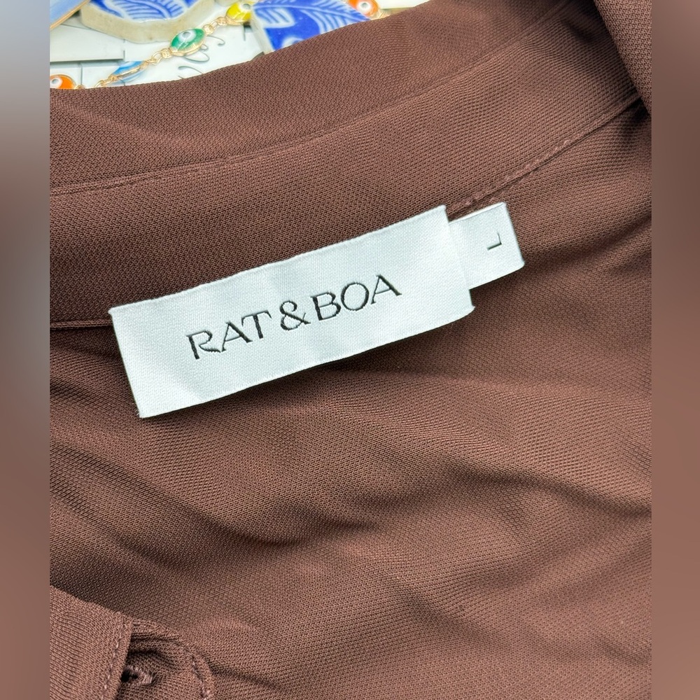 🆕 RAT & BOA 🧿 NWOT Rucci Long Sleeve Ruched Shirt Dress, Brown - Sz L - Picture 15 of 17